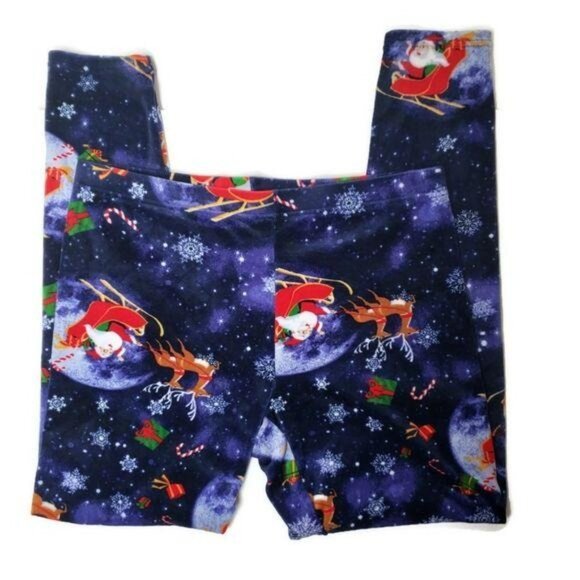 Christmas Santa & Reindeer Patterned Leggings Womens pajama pants size XL - Picture 2 of 3